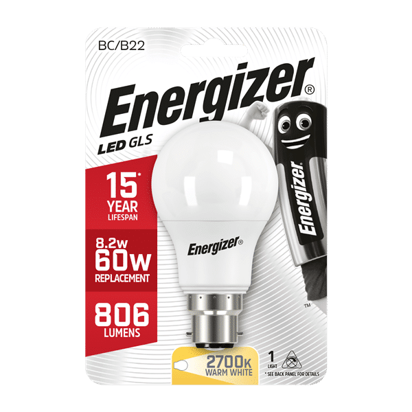 Energizer Led GLS BC / B22 Warm White 60w = 8.2w