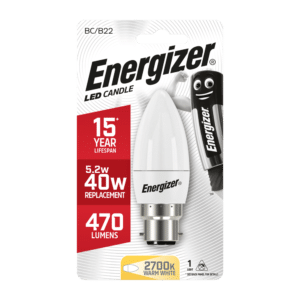 energizer led candle bc/b22 warm white 40w = 5.2w
